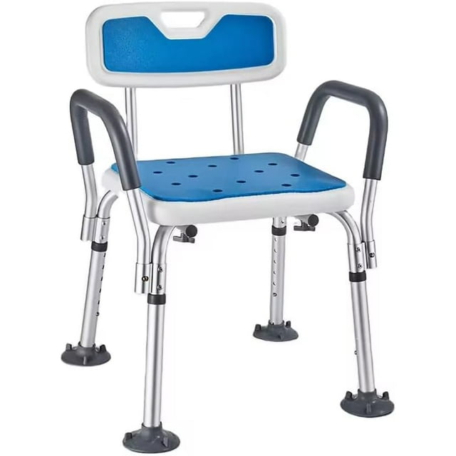 Shower Chair with Arms and Shower Grab Bar,Unique Heavy Duty Cross bar Supports Bath Chair, Bath Stool Handicap Shower Stool for Disabled Elderly Seniors Height Adjustable,Supports up to 500 lbs