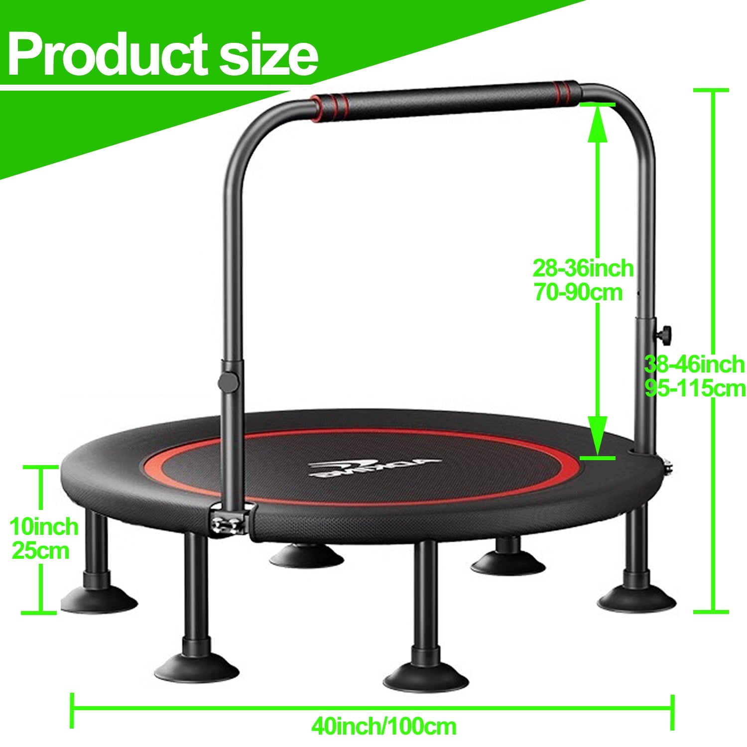 40" Foldable Mini Fitness Trampoline, Fitness Rebounder with Adjustable Foam Handle, Exercise Trampoline for Adults/kids, Max Load 450lbs