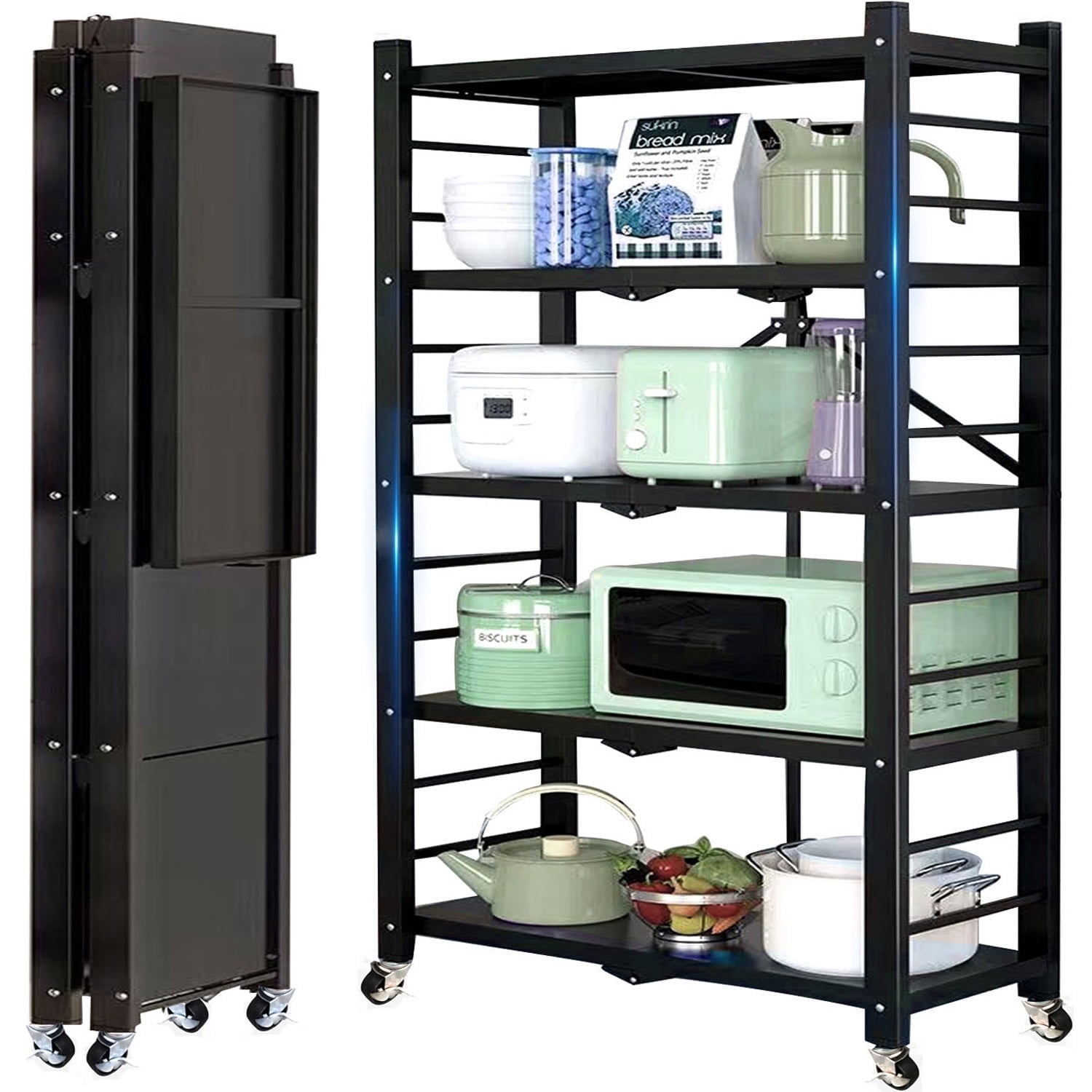 5-Tier Storage Shelving Unit, Foldable Storage Shelves Wire Shelving Unit Adjsutable Shelf Heavy Metal Shelf, 397lbs Capacity Free Standing Racks Organization