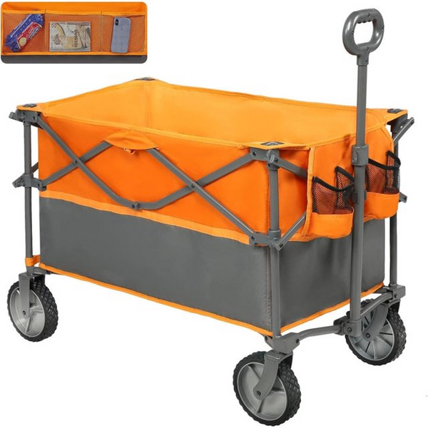 Large Collapsible Folding Wagon, 440 lbs Heavy Duty Big Bucket Utility Garden Cart with Oversized Tank Wheels for Sports, Shopping, Camping