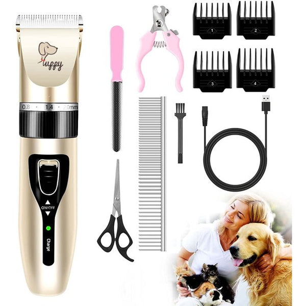 Dog Clippers for Grooming,Low Noise Cordless Dog Grooming Kit for Grooming Thick Coats Dog Shears Rechargeable Dog Grooming Clippers for Dogs, Cats and Other Pet Grooming kit (Gold)