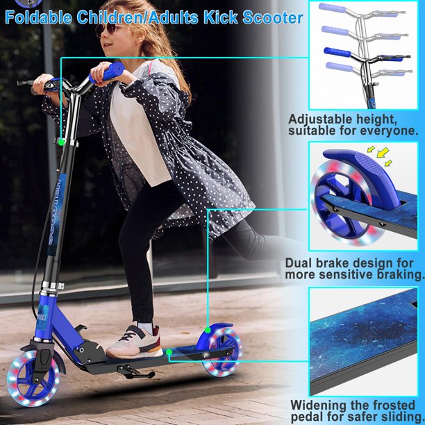 Kick Scooter，Adjustable Scooters for Ages 6+,Kid, Teens & Adults， Scooter Portable Folding Lightweight Design，Up- Big Wheel Scooter for Stability，4 Adjustable Levels & Max Load 330 LBS