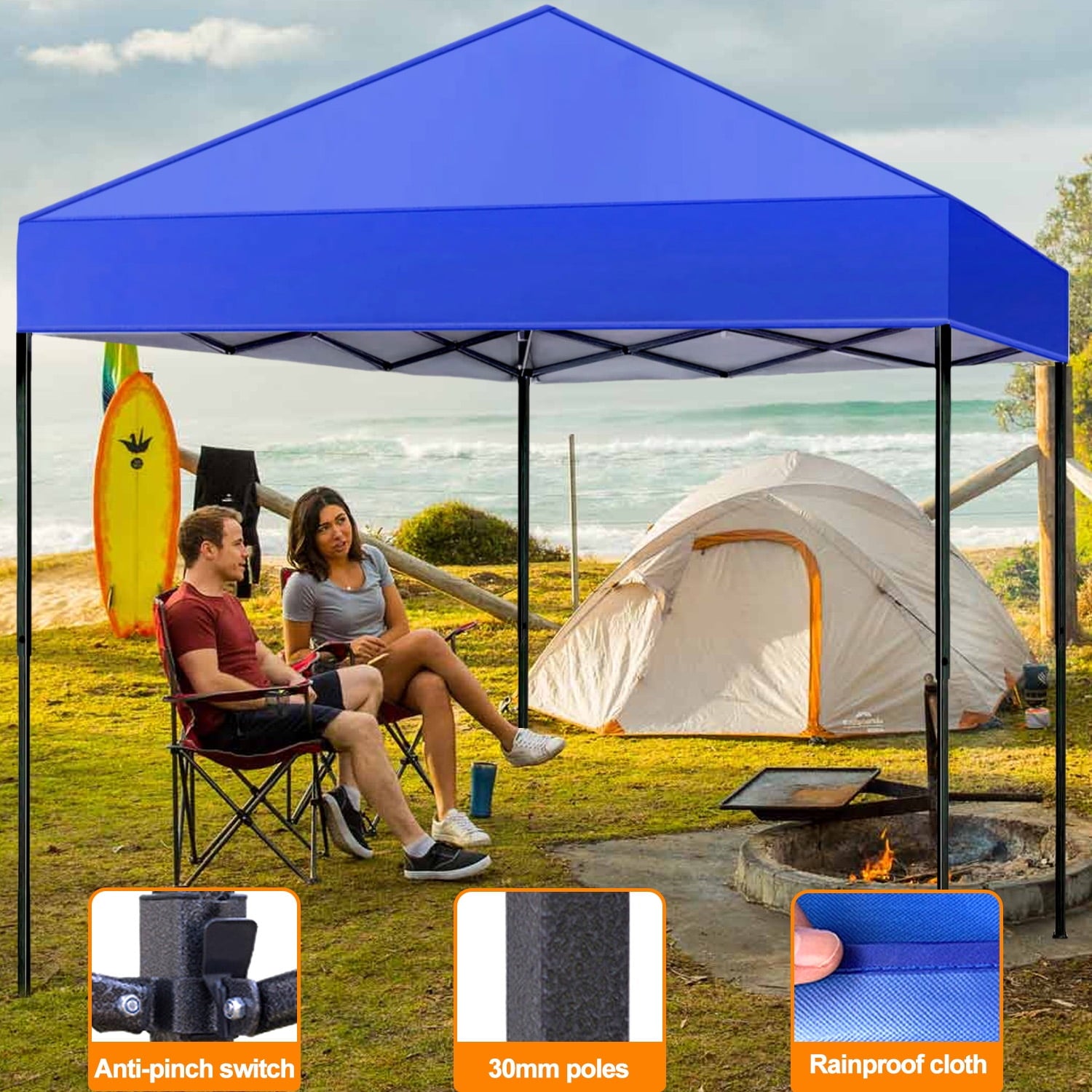 Canopy Tent, 10x10 ft Easy Pop up Outdoor Tent, Portable Straight Leg Gazebo Instant Canopy, Blue