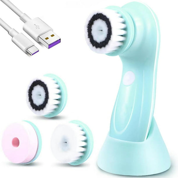 Musment Facial Cleansing Brush - Latest Advanced Cleansing Technology & 3 Brush Heads - USB Rechargeable Electric Rotating Face - IPX6 Waterproof - Advanced Spa System for Exfoliating Deep Cleanse, Blue