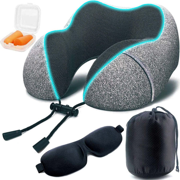 HKEEY Travel Pillow, Memory Foam Neck Pillow, Upgrade Design Perfect Support U Shaped Pillow with 3D Contoured Eye Mask, Earplugs, Travel Bag