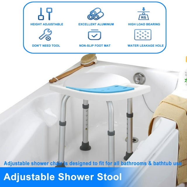 Shower Chair, Adjustable Bath Seat , Non-Slip Bath Bench 265lb Tool Free & Heavy Duty, with Shower Handle and Shower Mats, Shower Stool for Elderly, Disabled