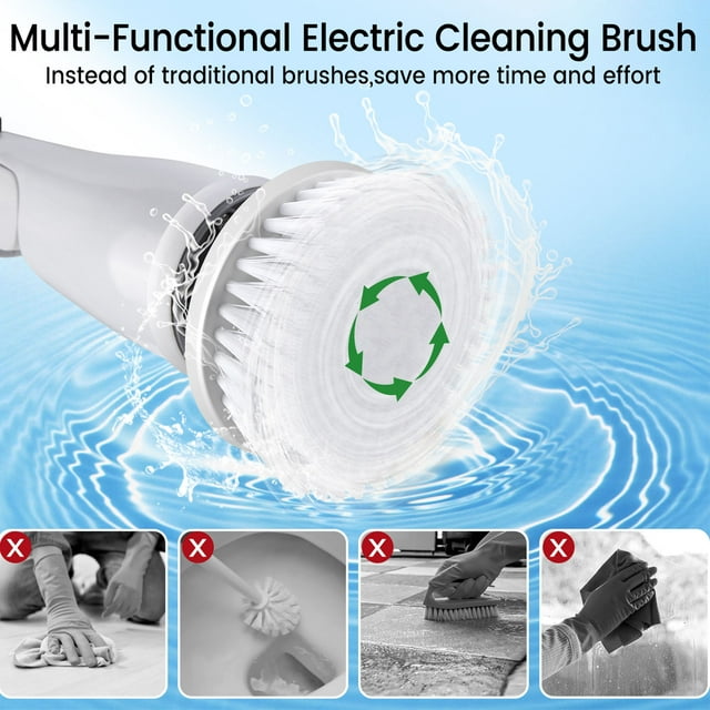 Musment Electric Spin Scrubber , Cordless Cleaning Brush with 4 Heads & Extension Handle Power Shower Scrubber for Bathroom Kitchen Tile Floor