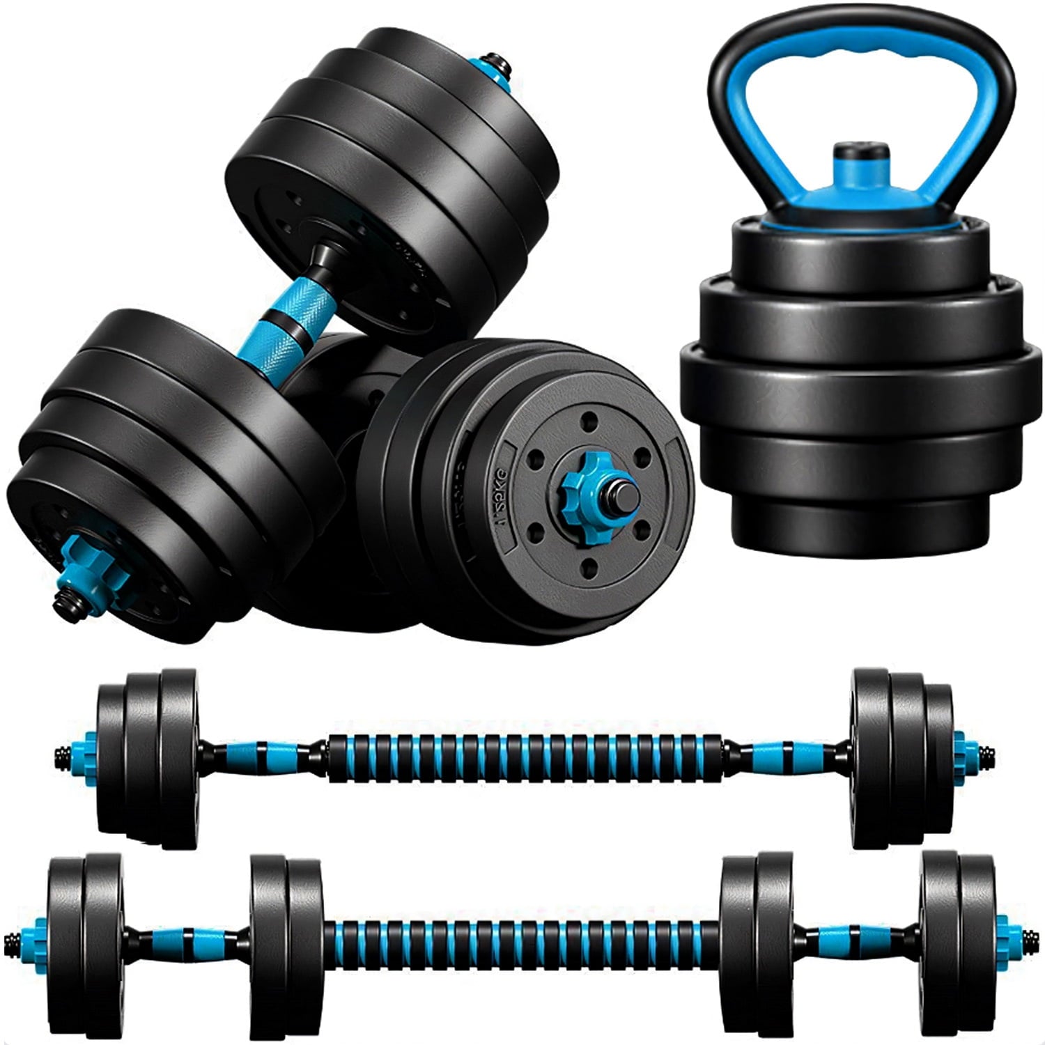 Adjustable Dumbbells, 45lbs Free Weight Set with Connector, 4-in-1 Dumbbells Set as Barbell, Kettlebells, Push up Stand, Fitness Exercises, SmartBell Gym