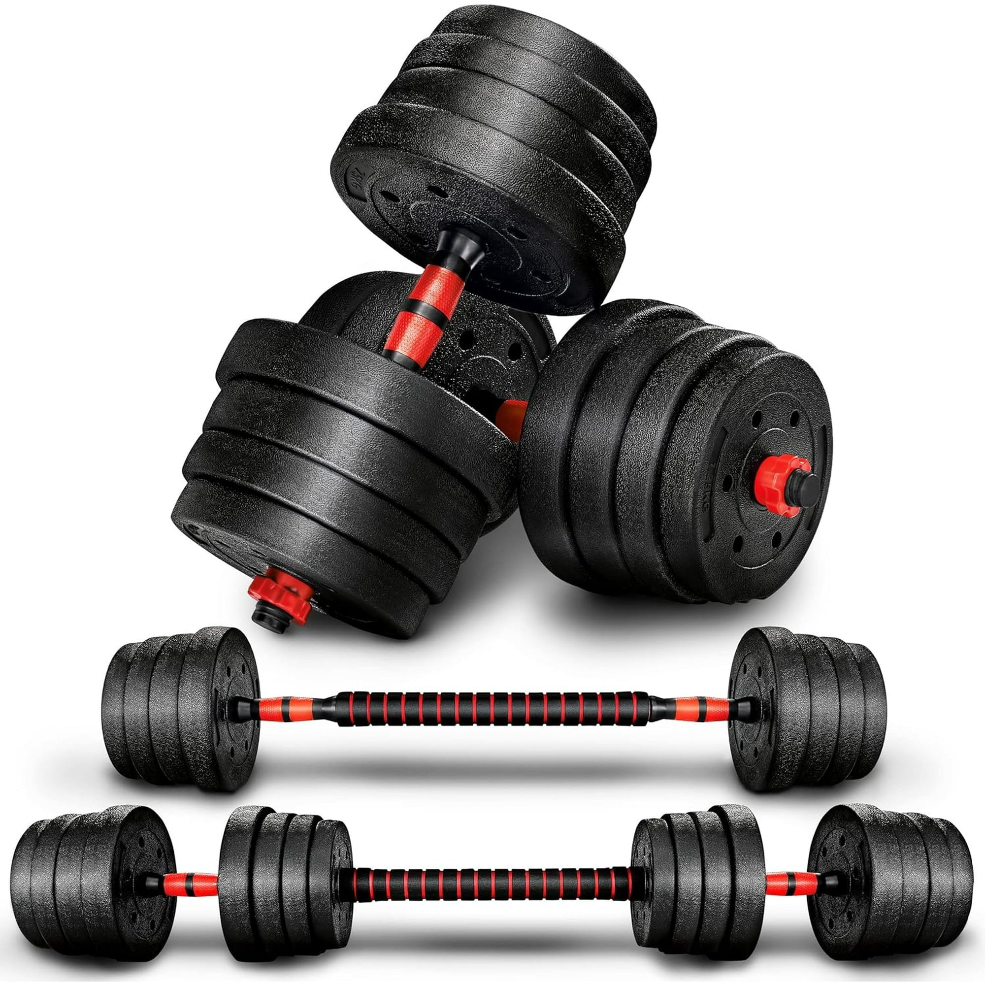 Adjustable Dumbbells Set 20KG/44LBS 4-in-1 Free Weight Barbell for Men Women, Non Rolling Home Gym Bodybuilding Fitness Weightlifting Dumbbells Weights Training