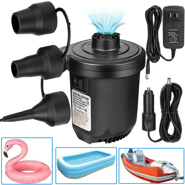 Electric Air Pump，Portable Quick-Fill Air Pump with 3 Nozzles, 110V AC/12V DC, Perfect Inflator/Deflator Pumps for Outdoor Camping, Inflatable Cushions, Air Mattress Beds, Boats, Swimming Ring