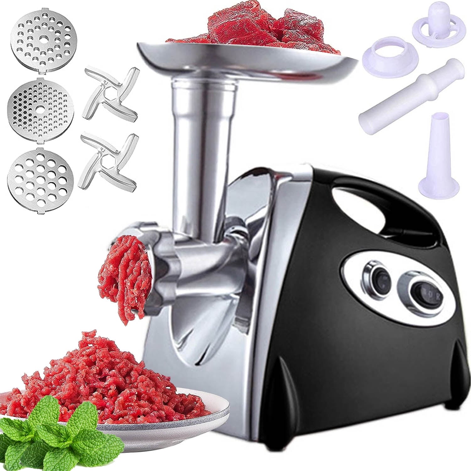 Electric Meat Grinder Heavy Duty, 3000W Max, Sausage Stuffer Maker with 4  Stainless steel Grinding Plates & 3 Blades, Storage Box