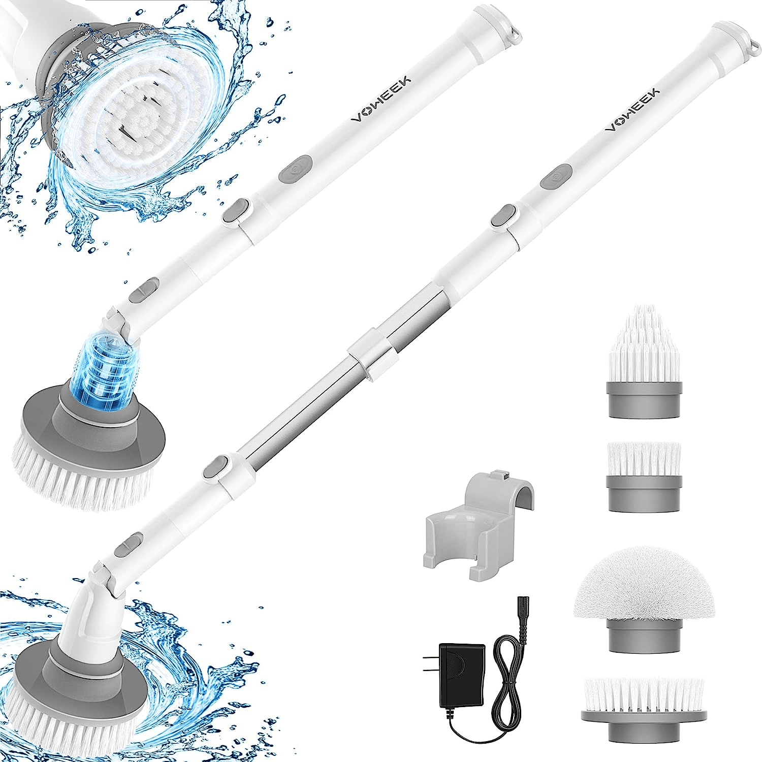 Electric Spin Scrubber Cordless Power Cleaning Brush with 3 Replaceable Brush Heads Adjustable Extension Arm Shower Scrubber for Bathroom Tub Floor Tile