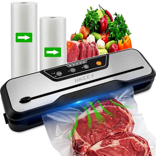 Food Vacuum Sealer Machine with 2 Rolls Food Vacuum Sealer Bags ，Food Storage Saver Dry & Moist Food Modes, Led Indicator Lights, Easy to Clean, Compact Design