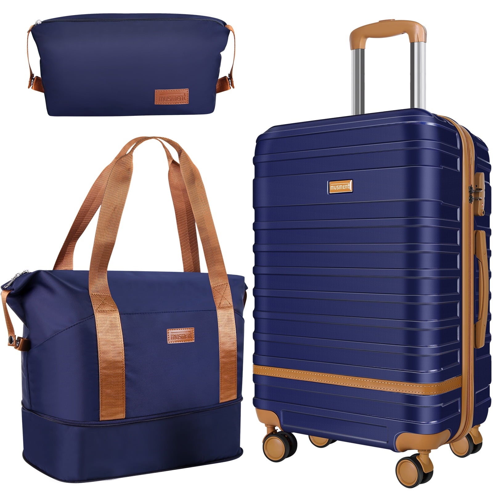 GAZILY 20 in 3 Piece Hardside Spinner Carry On Luggage with Travel Duffel Bag, Deep Blue