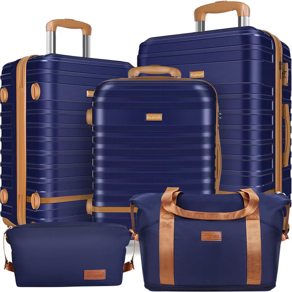 GAZILY 5 Piece Luggage Sets and Travel Duffel Bag, ABS Hardshell Hardside Checked Luggage with TSA Lock and Double Spinner Wheels Suitcase, Deep Blue