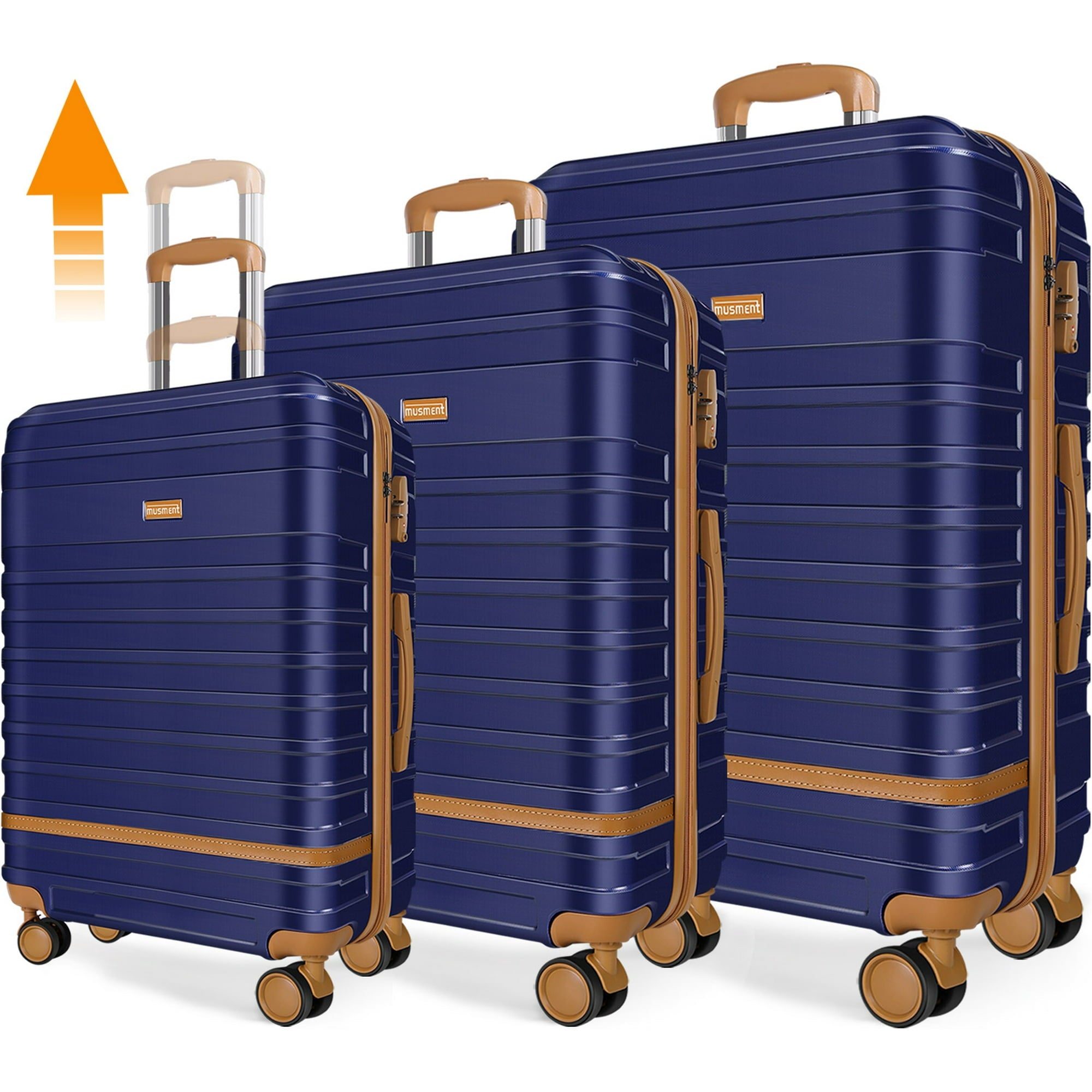 GAZILY 3 Piece Luggage Sets ABS Hardshell Lightweight Suitcase with TSA Lock and Double Spinner Wheels ,Deep Blue