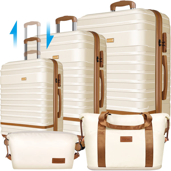 GAZILY 5 Piece Luggage Sets and Travel Duffel Bag, ABS Hardshell Hardside Checked Luggage with TSA Lock and Double Spinner Wheels Suitcase, Ivory White