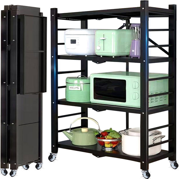 GAZILY 4-Tier Storage Shelving Unit, Foldable Storage Shelves Wire Shelving Unit Adjsutable Shelf Heavy Metal Shelf, 250lbs Capacity Free Standing Racks Organization