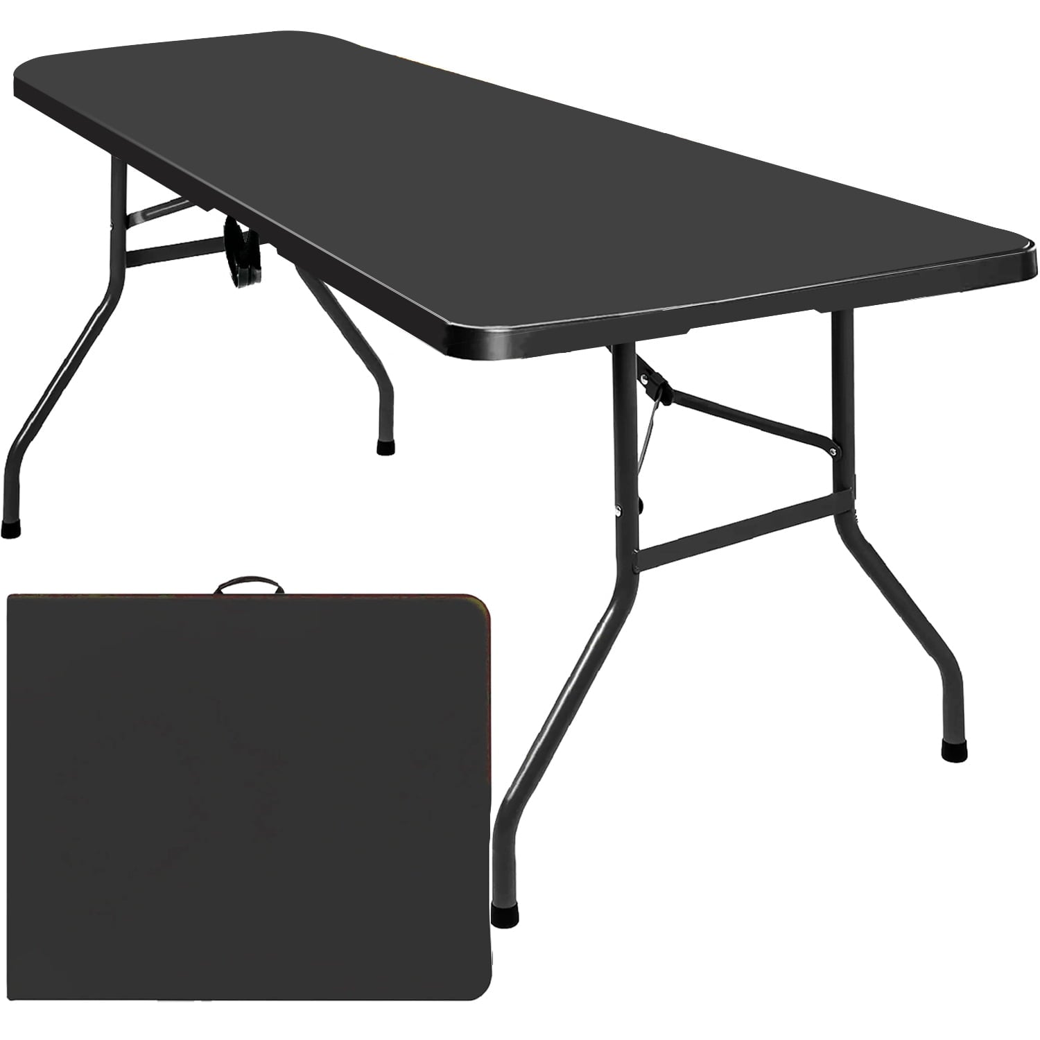 GAZILY 6ft Folding Table Portable Plastic Indoor Outdoor Picnic Party Dining Camping Tables, Black