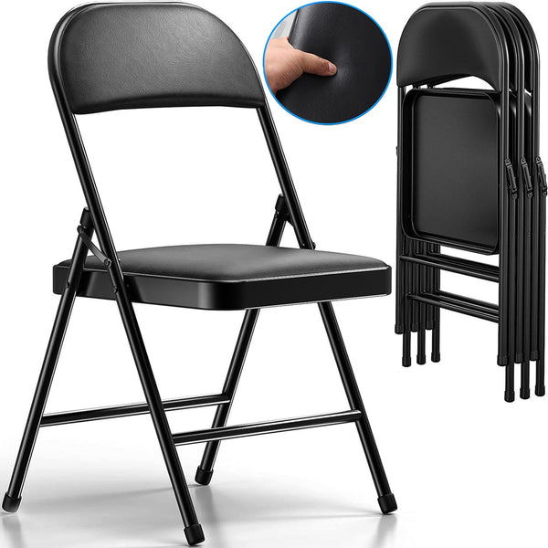 GAZILY Folding Chair with Vinyl Padded Seats ,Portable Dining Chairs (4 Pack), Black