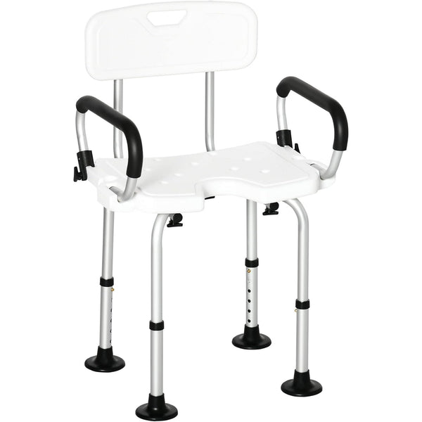 GAZILY Shower Chair Bath Seat with Back & Padded Armrests and Shower Grab Bar, Height Adjustable, Supports up to 500 lbs., White