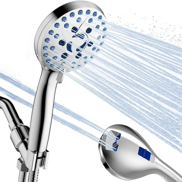 Shower Head, High Pressure 7 Functions Shower Head with Handheld, Adjustable Stainless Steel Polished Chrome Rain Shower Head with Durable Nozzles