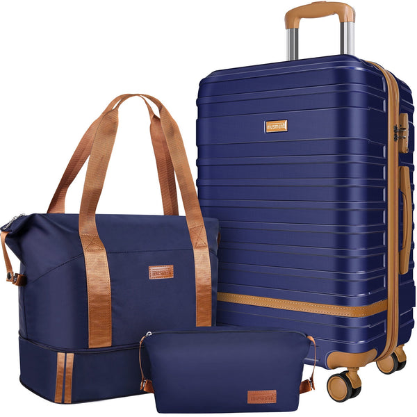 GAZILY Suitcase Set Luggage Sets, 20 inch Carry On Luggage with TSA Lock and Double Spinner Wheels,(Deep Blue,3 PCS set )