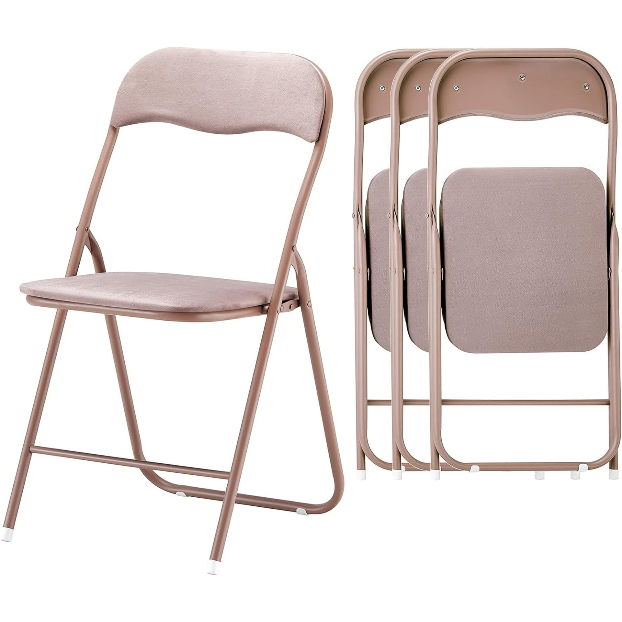 GAZILY Velvet Folding Chairs Indoor Fold Up Chair Steel Metal Frame Folding Desk Chair Folding Dining Chairs Office Chairs Living Room Party Chair Sets of 4 Pink