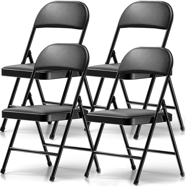 GAZILY Vinyl Padded Folding Chair (4 Pack), Black