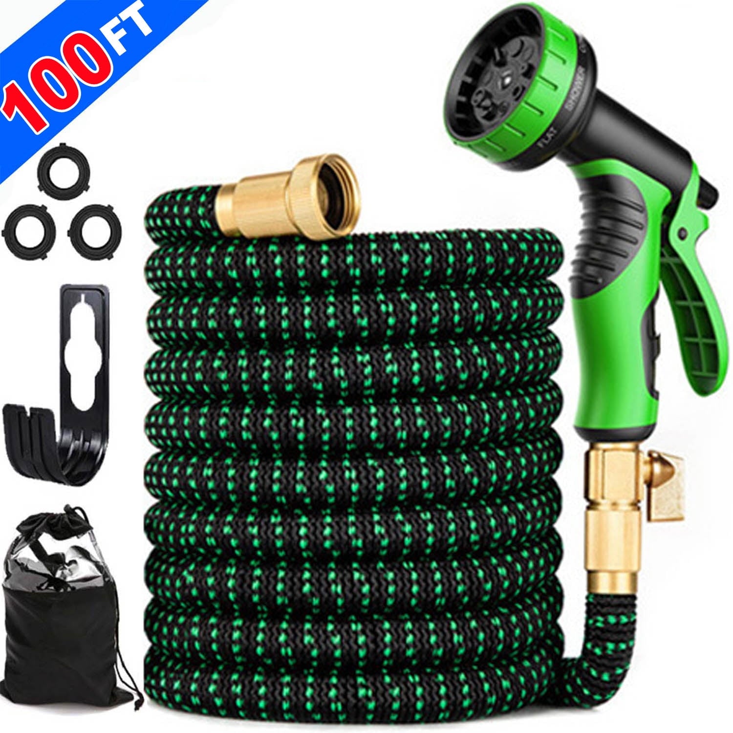 Garden Hose 100FT Water Hose with 10 Function Hose Nozzle Sprayer, Lightweight & No-Kink Flexible Garden Hose, Tough & Flexible, Durable and Lightweight, Rust Proof hose for Yard, Outdoor, RV