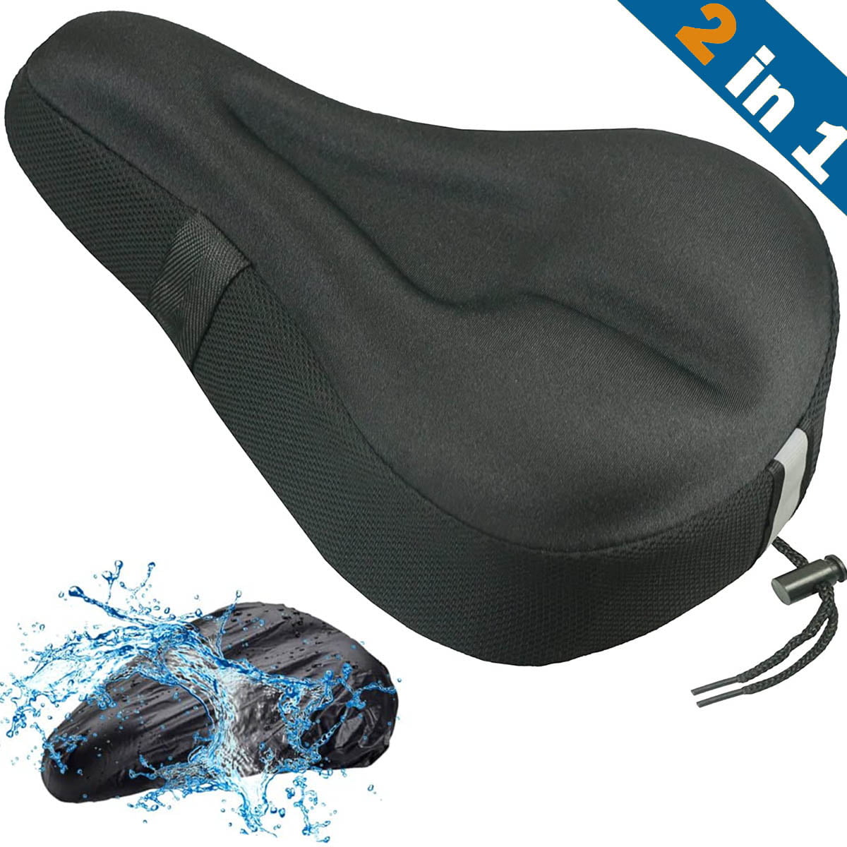 HKEEY Bike Seat Cover, 2in1 Bike Seat Cushion & Bike Seat Rain Cover with Drawstring, Gel Padded Bike Seat Cover for Men Women Comfort