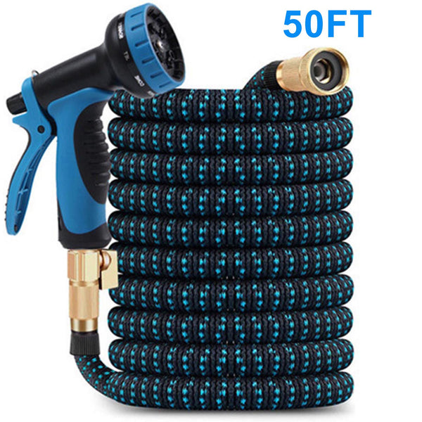 HKEEY Expandable Garden Hose 10 Spray Nozzles, Solid Brass Connector, Lightweight No-Kink Flexible-50ft