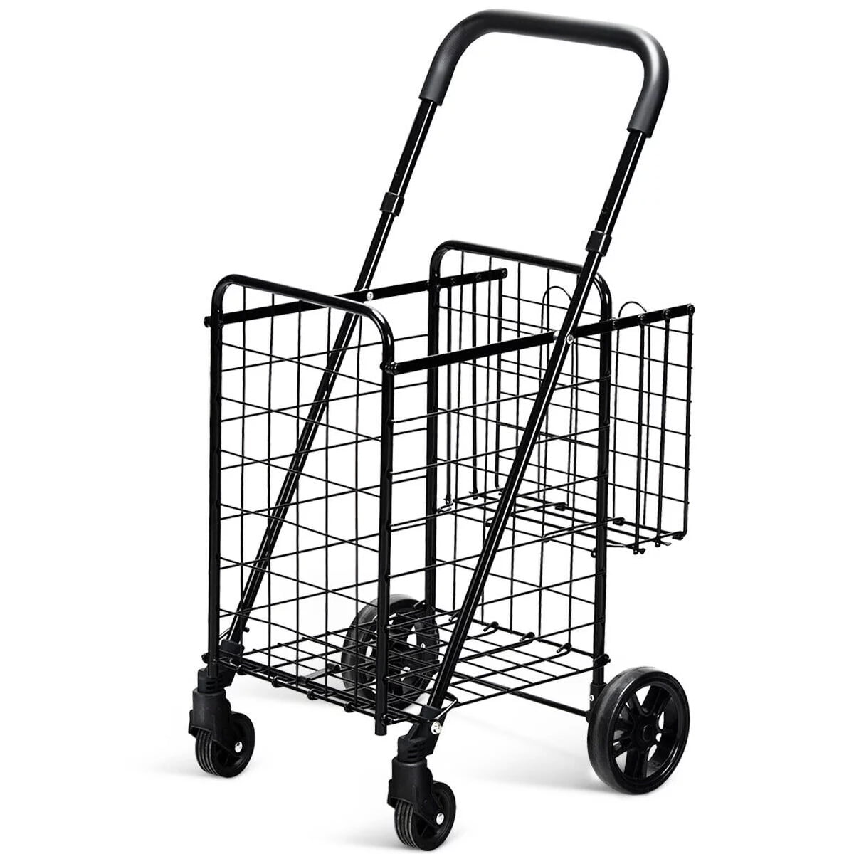 HKEEY Folding Jumbo Shopping Cart Rolling Utility Cart Grocery Cart With Adjustable Handle & Dual Swivel Wheels