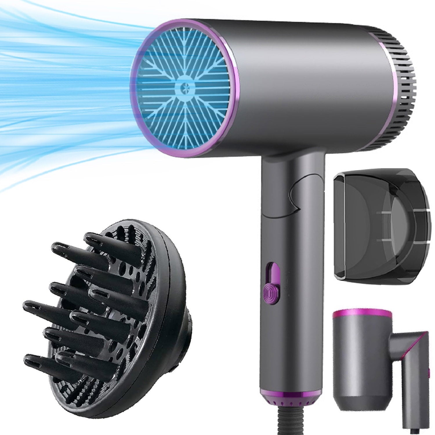 HKEEY Hair Dryer,1200W Professional Ionic Hair Blow Dryers,Powerful Hot/Cool Wind Blow Dryer,Foldable with 2 magnetic styling accessories Travel & Home Use, Black