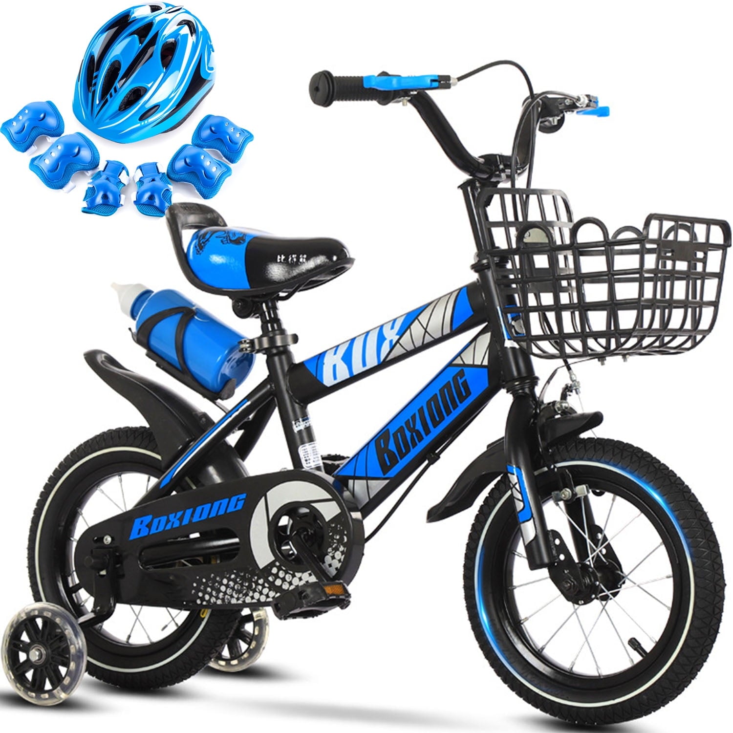 Kids Bike for Boys Girls, 12-18 Inch BMX Style Kid's Bicycles with Training Wheels & Front Handbrake,16" Children's Bicycle, with Kids Helmet & Protective Sports Gear Set, 3-9 Years