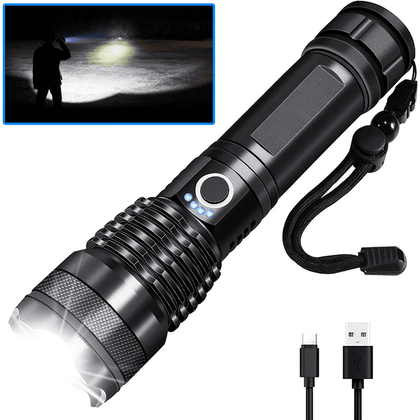 LED Flashlights, Rechargeable Super Bright Flashlight, XHP70 Tactical Flashlight with Zoomable, 5 Modes, Powerful Handheld Flash Light for Emergencies, Camping, Hiking