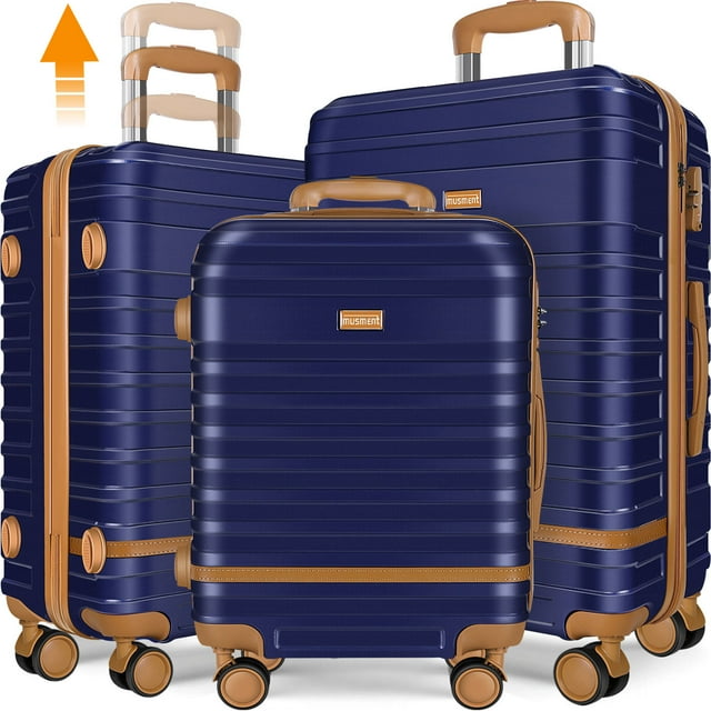 Musment 3 Piece Luggage Sets ,ABS Hardshell Lightweight Suitcase with TSA Lock Double Spinner Wheels,Deep Blue