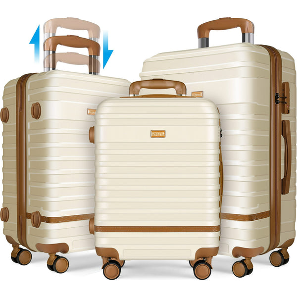 Musment 3 Piece Luggage Sets ,ABS Hardshell Lightweight Suitcase with TSA Lock Double Spinner Wheels, Ivory