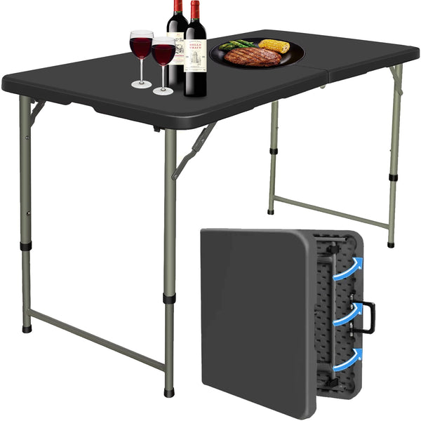 Musment 4 Foot Fold-in-Half Adjustable Folding Table,Black