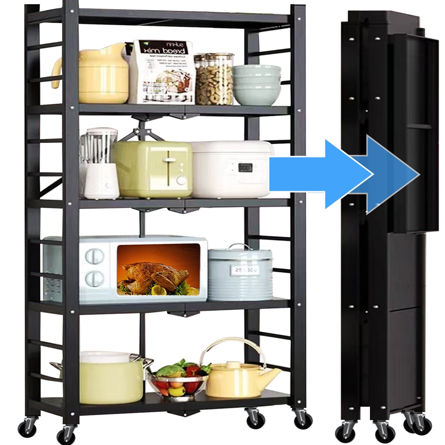 Musment 5-Tier Storage Shelving Unit, Foldable Storage Shelves Wire Shelving Unit Adjsutable Shelf Heavy Metal Shelf, 397lbs Capacity Free Standing Racks Organization