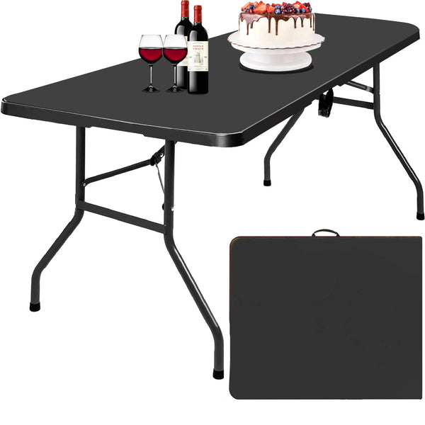 Musment 6 Foot Fold-in-Half Adjustable Folding Table, Indoor/Outdoor Essential, Black