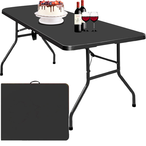 GAZILY 6ft Portable Plastic Folding Table for Home Garden Office Indoor Outdoor, Black