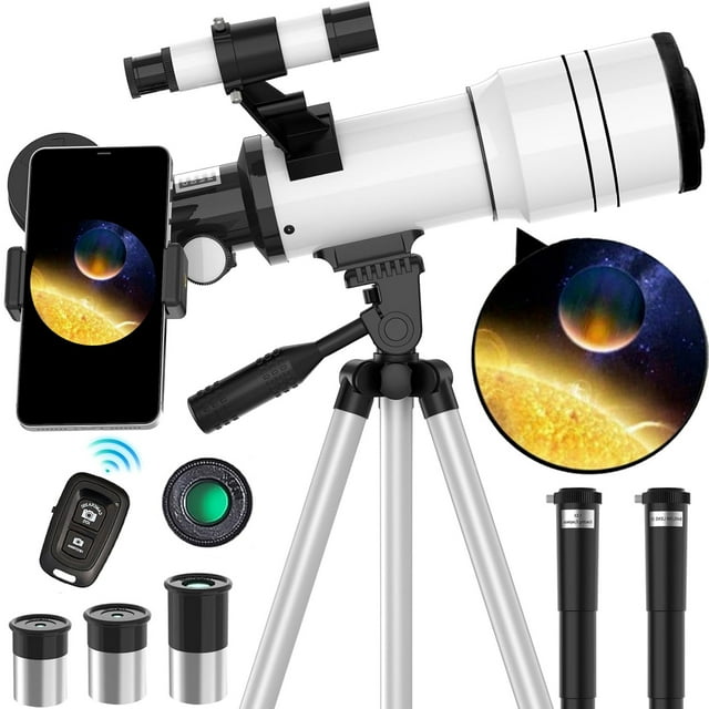 Musment Telescope for Kids & Beginners, 70mm Aperture Refractor (15X-150X) Astronomical Refractor Telescope,White