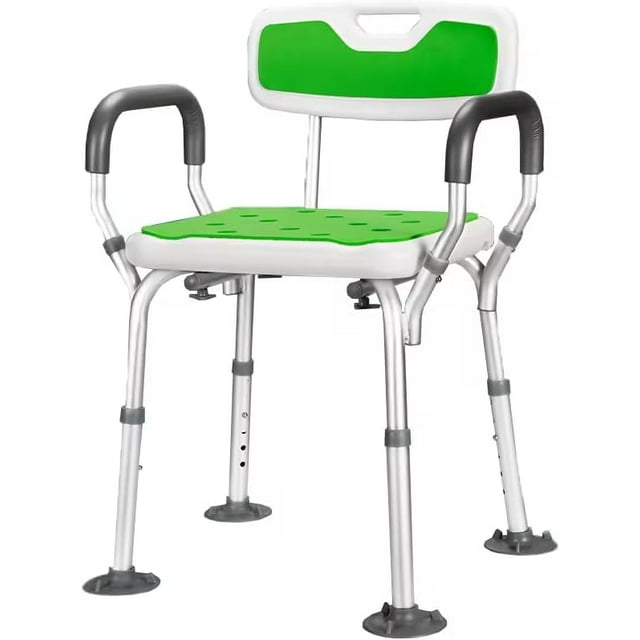 Shower Chair with Arms and Shower Grab Bar,Unique Heavy Duty Cross bar Supports Bath Chair, Bath Stool Handicap Shower Stool for Disabled Elderly Seniors Height Adjustable,Supports up to 500 lbs