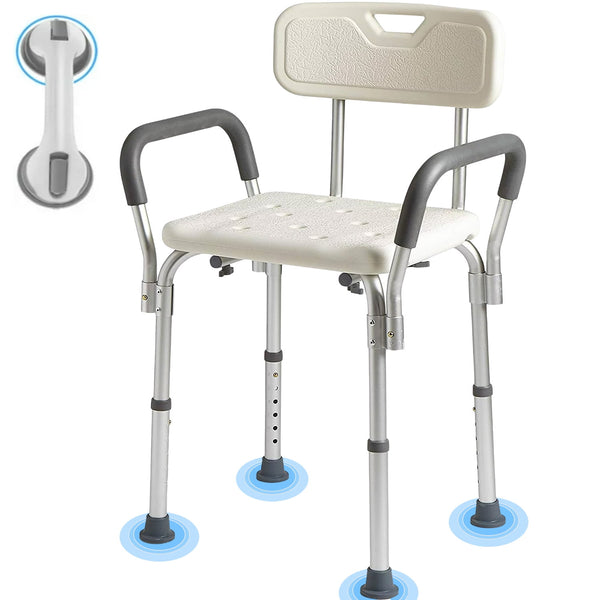 Shower Chair Bath Chair with Back and Shower Grab Bar, Shower Stool Height Adjustable, Supports up to 350 lbs., White