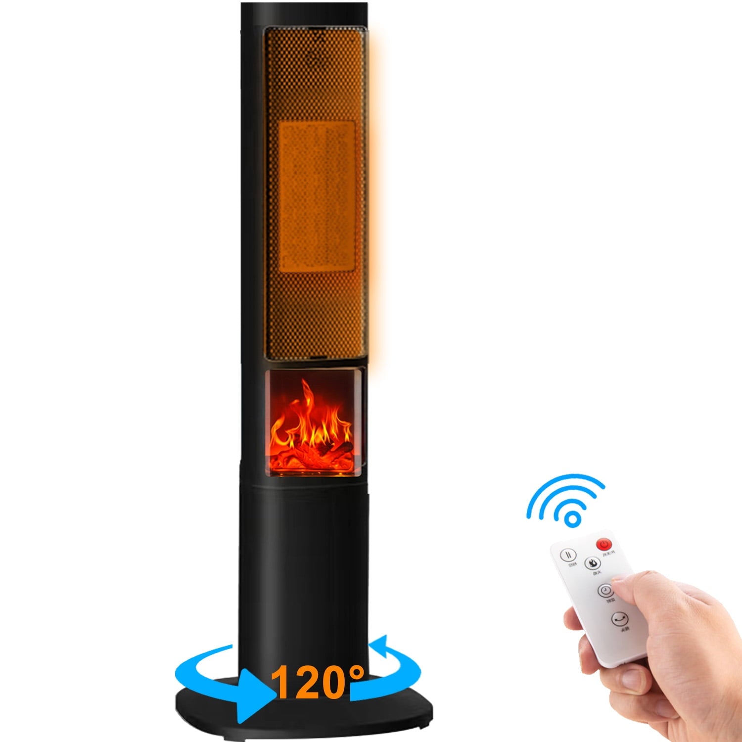 37" 1500W Oscillating Ceramic Tower Space Heater with Remote, Black