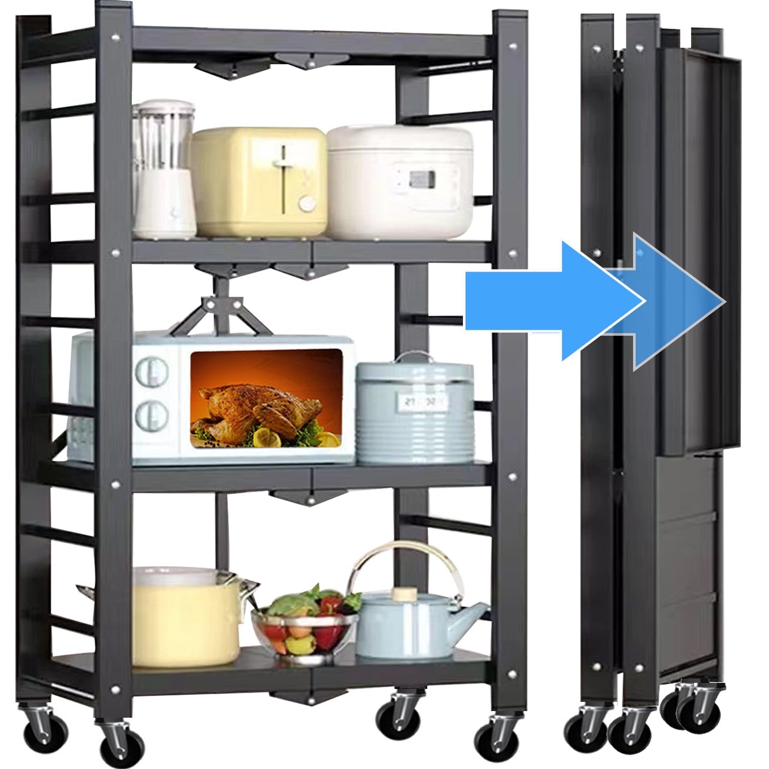 Storage Shelves , 4-Shelf on Casters Commercial Wire Shelving Unit Adjustable Layer Metal Rack Strong Steel for Restaurant Garage Pantry Kitchen,Black