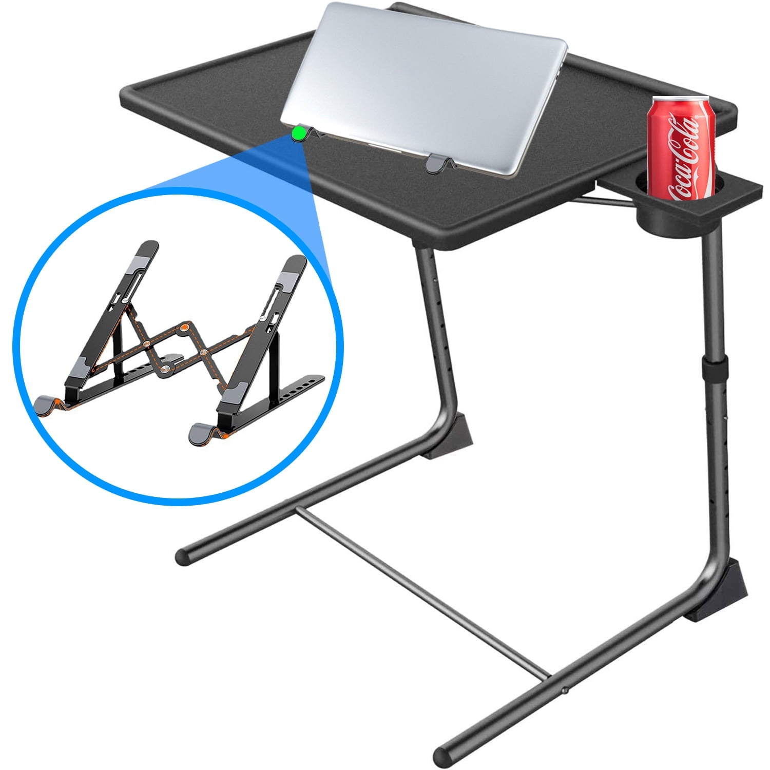 TV Tray Table, Adjustable TV Tray Tables with Laptop Stand, Folding Table Trays, w/6 Height & 3 Tilt Angle, w/Cup Holder, Multifunctional TV Table Tray for Eating & Reading for Eating on Couch, Laptop