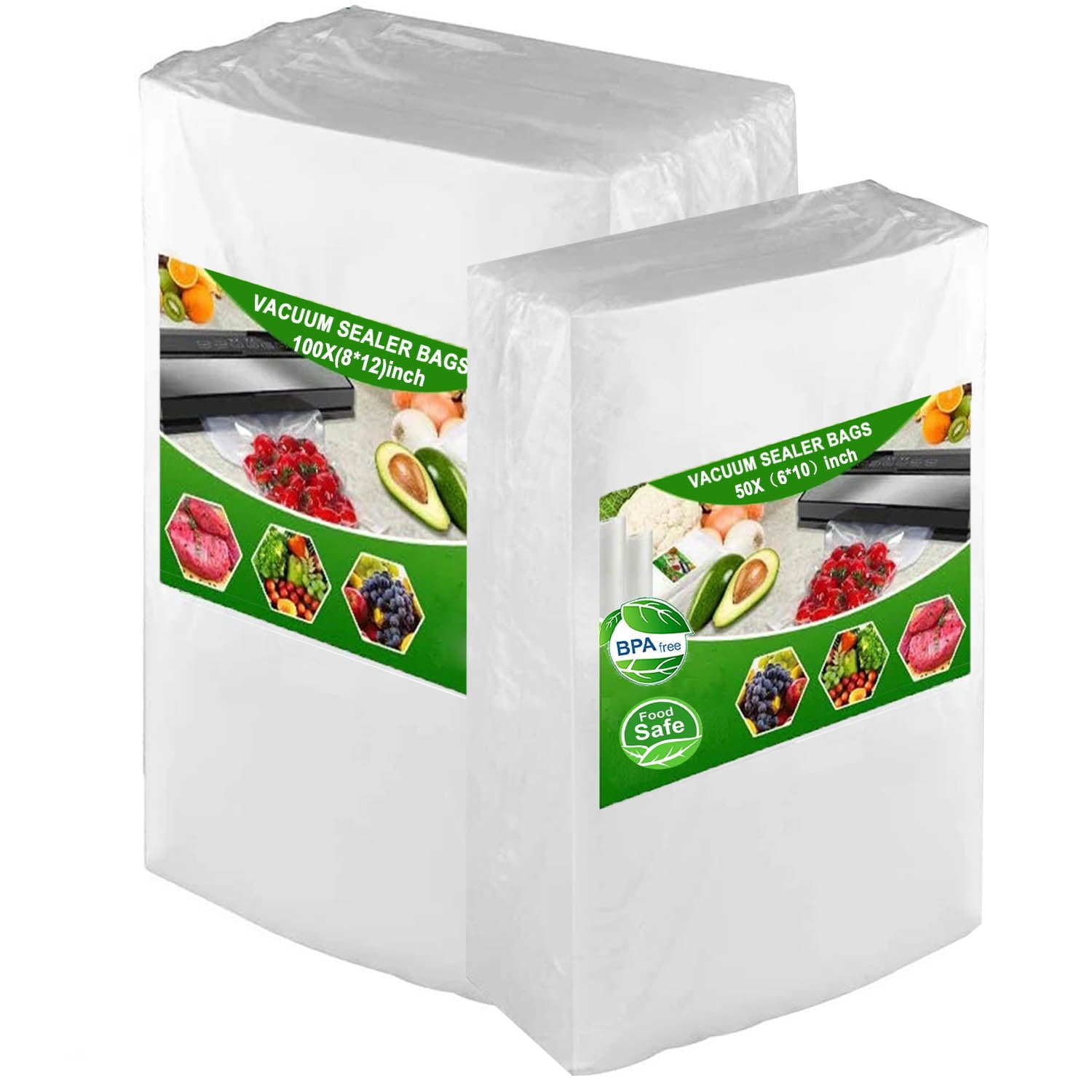 Vacuum Sealer Bags, Food Vac Bags for Storage, Vacuum Sealer Bags, Heavy Duty, Vac Seal storage ,Meal Prep or Sous Vide 100 Quart 8" x 12" and 50 Quart 6" x 10"