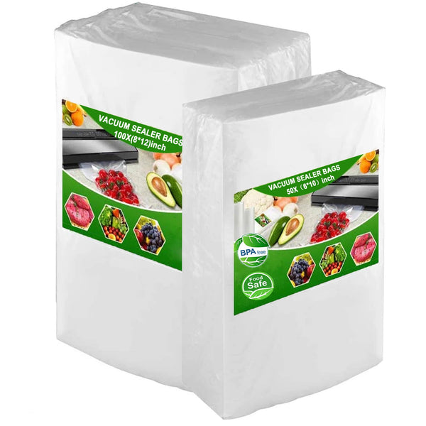 Vacuum Sealer Bags, Food Vac Bags for Storage, Vacuum Sealer Bags, Heavy Duty, Vac Seal storage ,Meal Prep or Sous Vide 100 Quart 8" x 12" and 50 Quart 6" x 10"